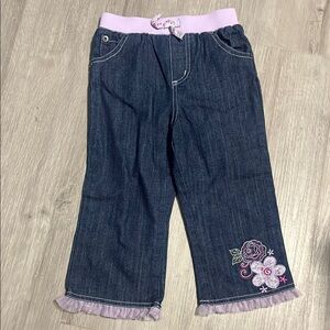 Little Me Kids Denim Pants with Floral Embroidery 24M